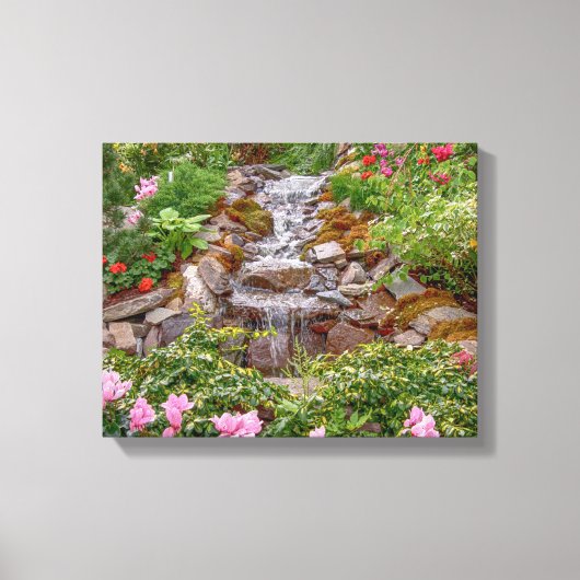 14x11 Wasserfall mit Frühlingsblumen Leinwanddruck (Vorderseite)