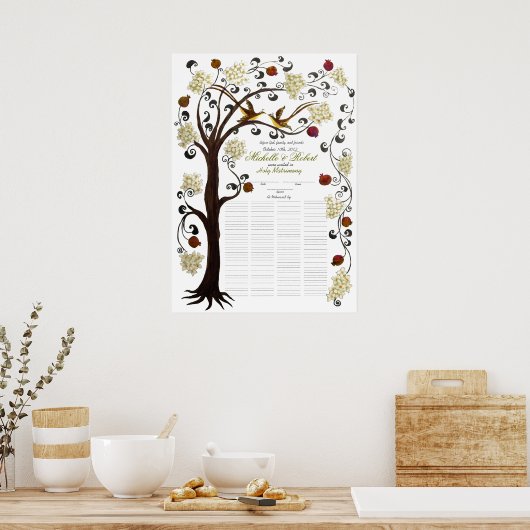 150 Gäste - Elfenbeinbaum des Lebens Quaker 28"x20 Poster (Küche)