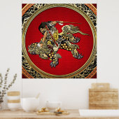[150] Hokusai - Shoki Riding Shishi Lion Poster (Küche)