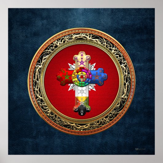 [150] Rosy Cross (Rose Croix) auf Red & Gold Poster (Vorne)