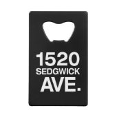 1520 SEDGWICK AVE. GELDBEUTEL FLASCHENÖFFNER (Rückseite)