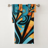 155 einfache, blaue und orangefarbene Formen Badhandtuch Set (Insitu)