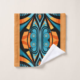 155 einfache, blaue und orangefarbene Formen Badhandtuch Set