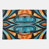 155 einfache, blaue und orangefarbene Formen Geschirrtuch (Horizontal)