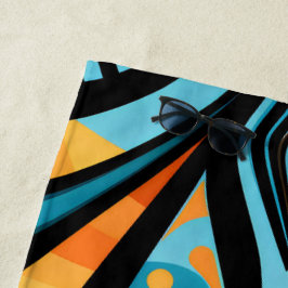 155 einfache, blaue und orangefarbene Formen Strandtuch