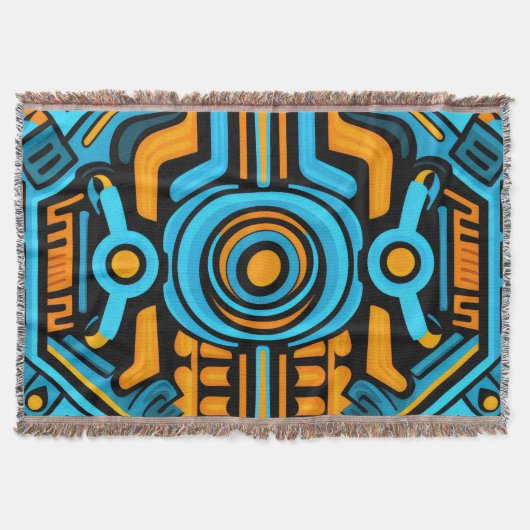 155 symmetrisches blaues und orangefarbenes Muster Decke (Vorderseite)