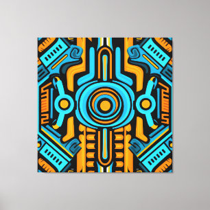 155 symmetrisches blaues und orangefarbenes Muster Leinwanddruck