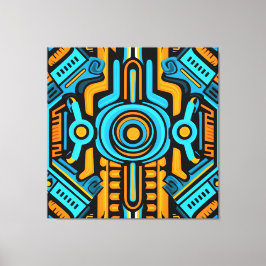 155 symmetrisches blaues und orangefarbenes Muster Leinwanddruck