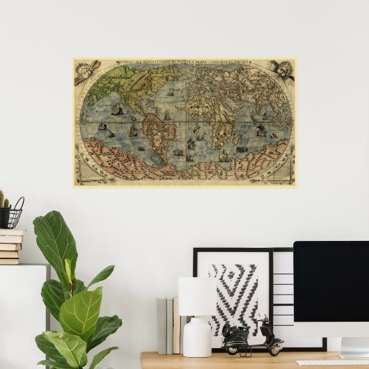 1565 Ferando Berteli (Fernando Bertelli) Weltkarte Poster (Heimbüro)