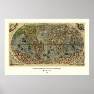 1565 Ferando Berteli (Fernando Bertelli) Weltkarte Poster