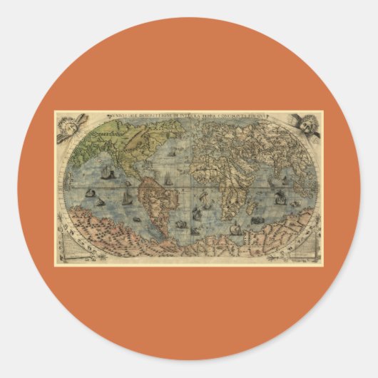 1565 Ferando Berteli (Fernando Bertelli) Weltkarte Runder Aufkleber (Vorderseite)