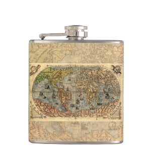 1565 Forlani Antike Weltkarte Vintage-Kartographie Flachmann