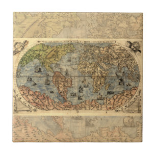 1565 Forlani Antike Weltkarte Vintage-Kartographie Fliese