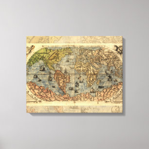 1565 Forlani Antike Weltkarte Vintage-Kartographie Leinwanddruck