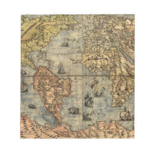 1565 Forlani Antike Weltkarte Vintage-Kartographie Notizblock