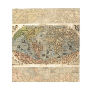 1565 Forlani Antike Weltkarte Vintage-Kartographie Notizblock