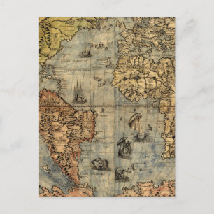 1565 Forlani Antike Weltkarte Vintage-Kartographie Postkarte