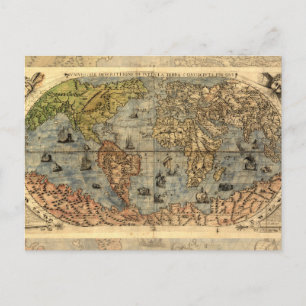 1565 Forlani Antike Weltkarte Vintage-Kartographie Postkarte