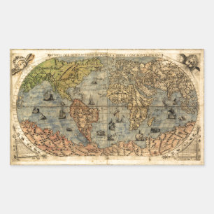 1565 Forlani Antike Weltkarte Vintage-Kartographie Rechteckiger Aufkleber