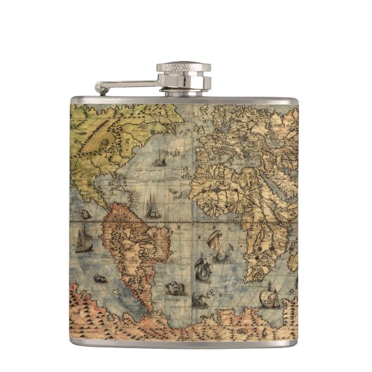 1565 Forlani AntiquevWeltkarte Renaissance Flachmann (Vorderseite)