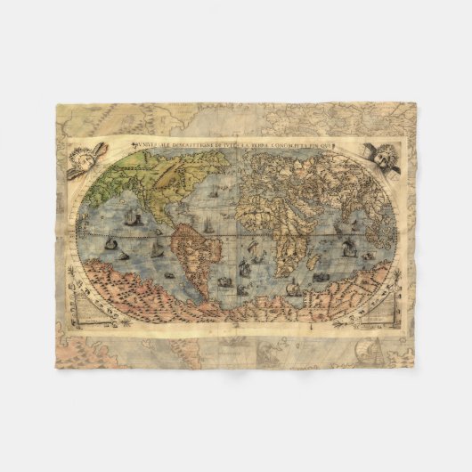 1565 Forlani AntiquevWeltkarte Renaissance Fleecedecke (Vorderseite (Horizontal))