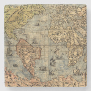 1565 Forlani AntiquevWeltkarte Renaissance Steinuntersetzer