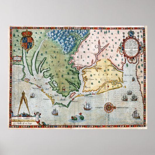 1590 Virginia Karte Poster (Vorne)