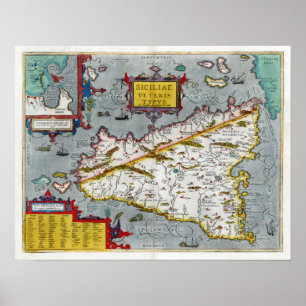 1592 Sizilien-Renaissance-Karte Poster
