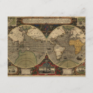 1595 Historische Weltkarte von Jodocus Hondius Einladung