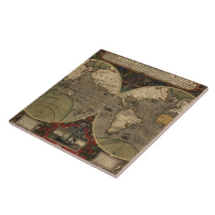 1595 Historische Weltkarte von Jodocus Hondius Fliese