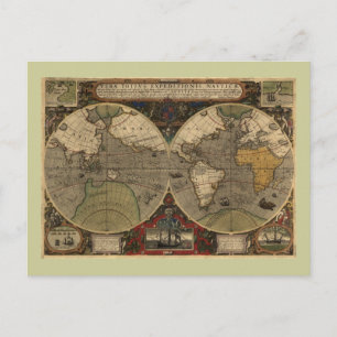 1595 Historische Weltkarte von Jodocus Hondius Postkarte