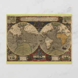 1595 Historische Weltkarte von Jodocus Hondius Postkarte