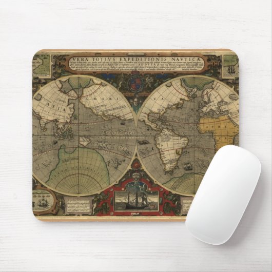 "1595 Hondius Worlde Map" Maus-Pad Mousepad (Mit Mouse)