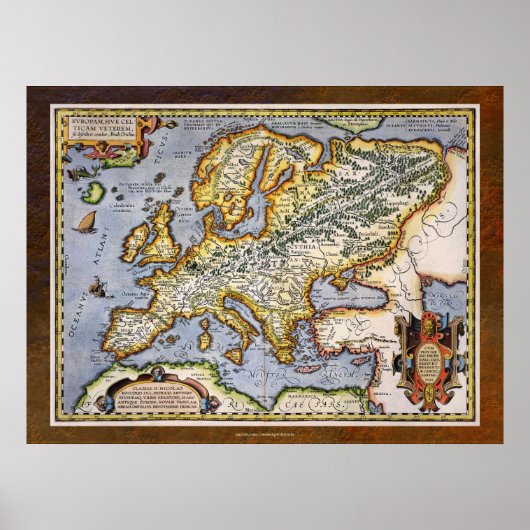 1595 Karte Europas von Abraham Ortelius Kartograph Poster (Vorne)