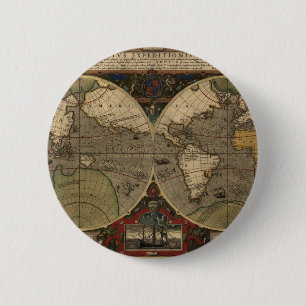 1595 Vintage Weltkarte durch Jodocus Hondius Button