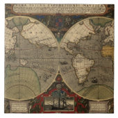 1595 Vintage Weltkarte durch Jodocus Hondius Fliese (Vorderseite)