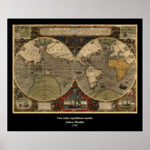 1595 Vintage Weltkarte von Jodocus Hondius Poster