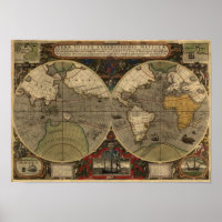 1595 Vintage Weltkarte von Jodocus Hondius