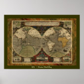 "1595 World Map of Hondius" Historic Map Poster (Vorne)