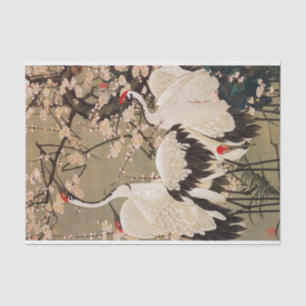 15. 梅 花 群 図, 若 冲 Pflaumenblüten & Krane, Jakuchū Seidenpapier