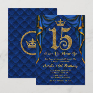 15. 15. Geburtstagsparty Royal Blau Goldene Krone Einladung