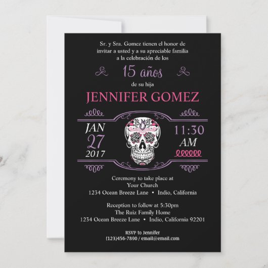 15 Años Quinceañera Birthday Sugar Skull Invite Einladung (Vorderseite)