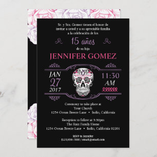 15 Años Quinceañera Birthday Sugar Skull Invite Einladung