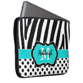 15" Aqua Black Zebra Stripes Polka Dot Laptop Case (Vorne Rechts)