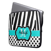 15" Aqua Black Zebra Stripes Polka Dot Laptop Case (Vorderseite Links)