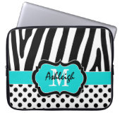 15" Aqua Black Zebra Stripes Polka Dot Laptop Case (Vorderseite)