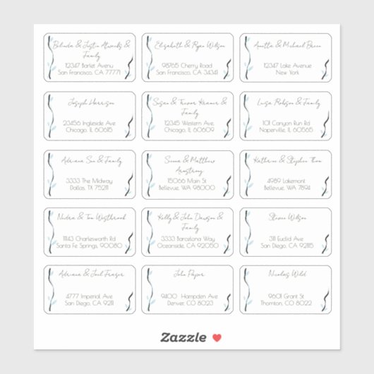 15 Aufkleber für den Namen eines Hochzeitgästen (Blatt)