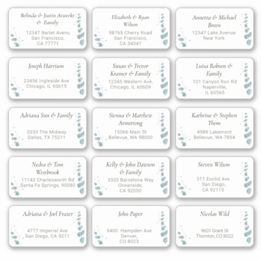 15 Aufkleber für den Namen eines Hochzeitgästen (Vorderseite)