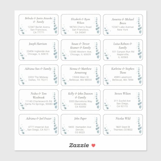 15 Aufkleber für den Namen eines Hochzeitgästen (Blatt)
