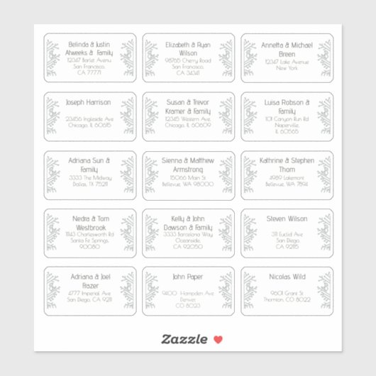 15 Aufkleber für den Namen eines Hochzeitgästen (Blatt)